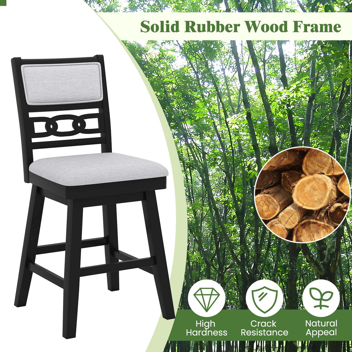 25 Inch Bar Stools Set of 2 with Upholstered Backrest and 360° Rotation Seat-Black view 5