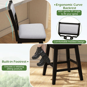 25 Inch Bar Stools Set of 2 with Upholstered Backrest and 360° Rotation Seat-Black view 6