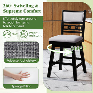 25 Inch Bar Stools Set of 2 with Upholstered Backrest and 360° Rotation Seat-Black view 7