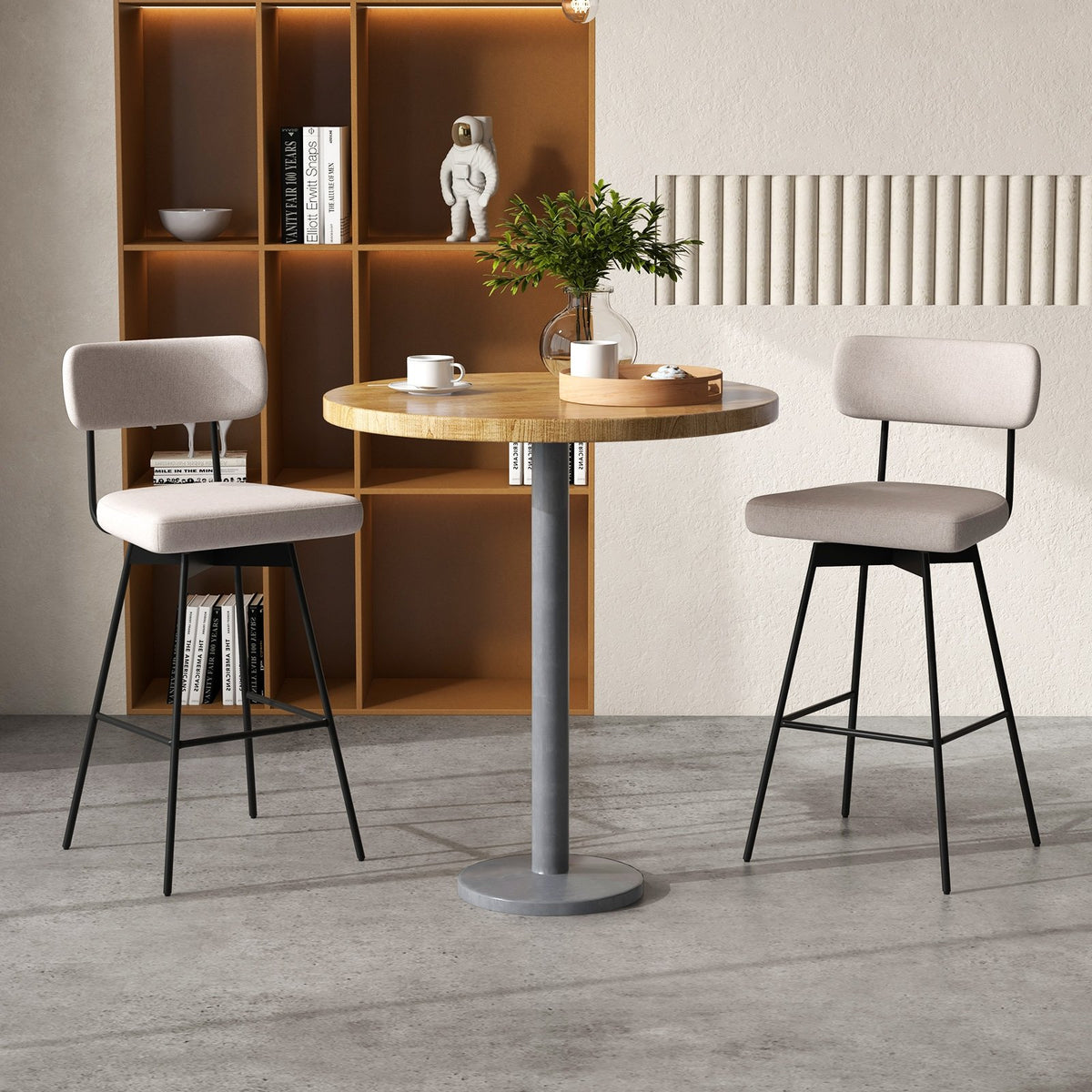 29 Inch Counter Height Upholstered Swivel Bar Stool Set of 2-beige view 2