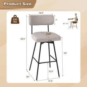 29 Inch Counter Height Upholstered Swivel Bar Stool Set of 2-beige view 4