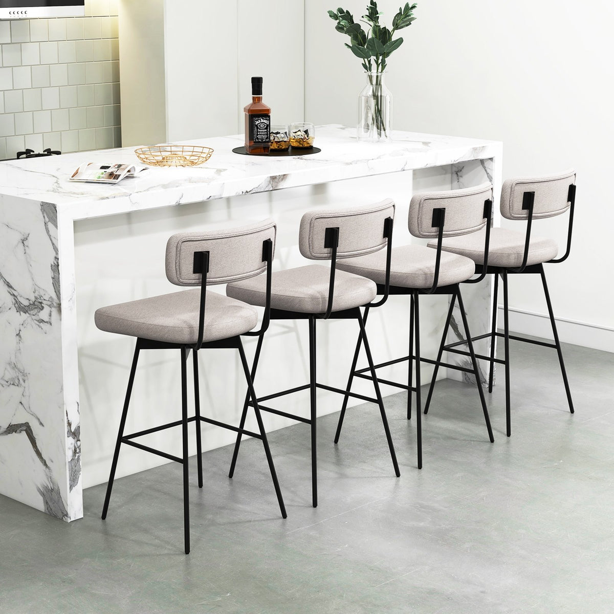 29 Inch Counter Height Upholstered Swivel Bar Stool Set of 2-beige view 9