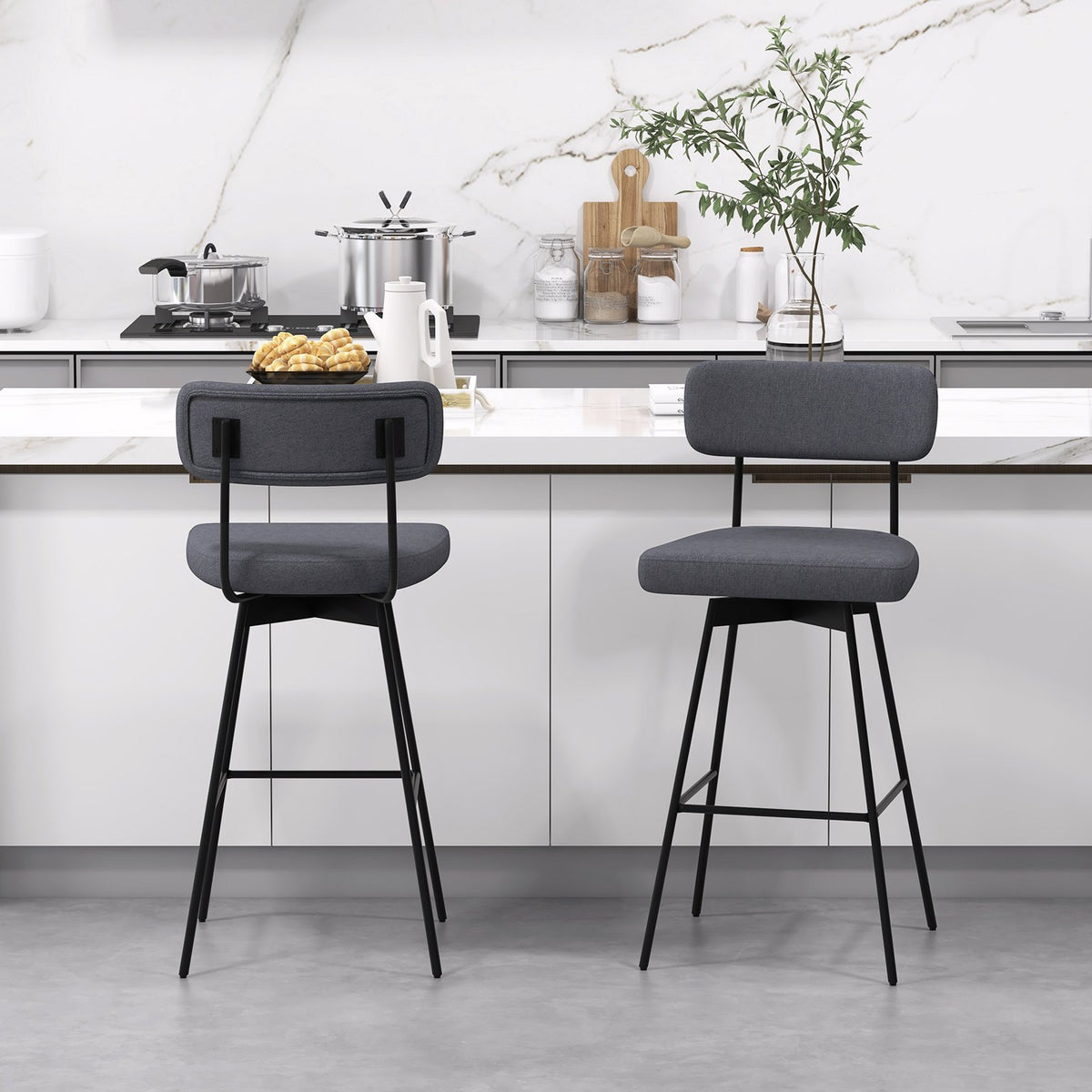 29 Inch Counter Height Upholstered Swivel Bar Stool Set of 2-Gray view 2