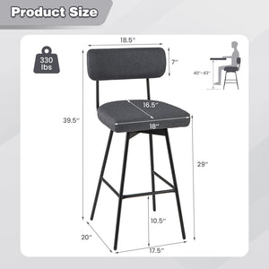 29 Inch Counter Height Upholstered Swivel Bar Stool Set of 2-Gray view 4