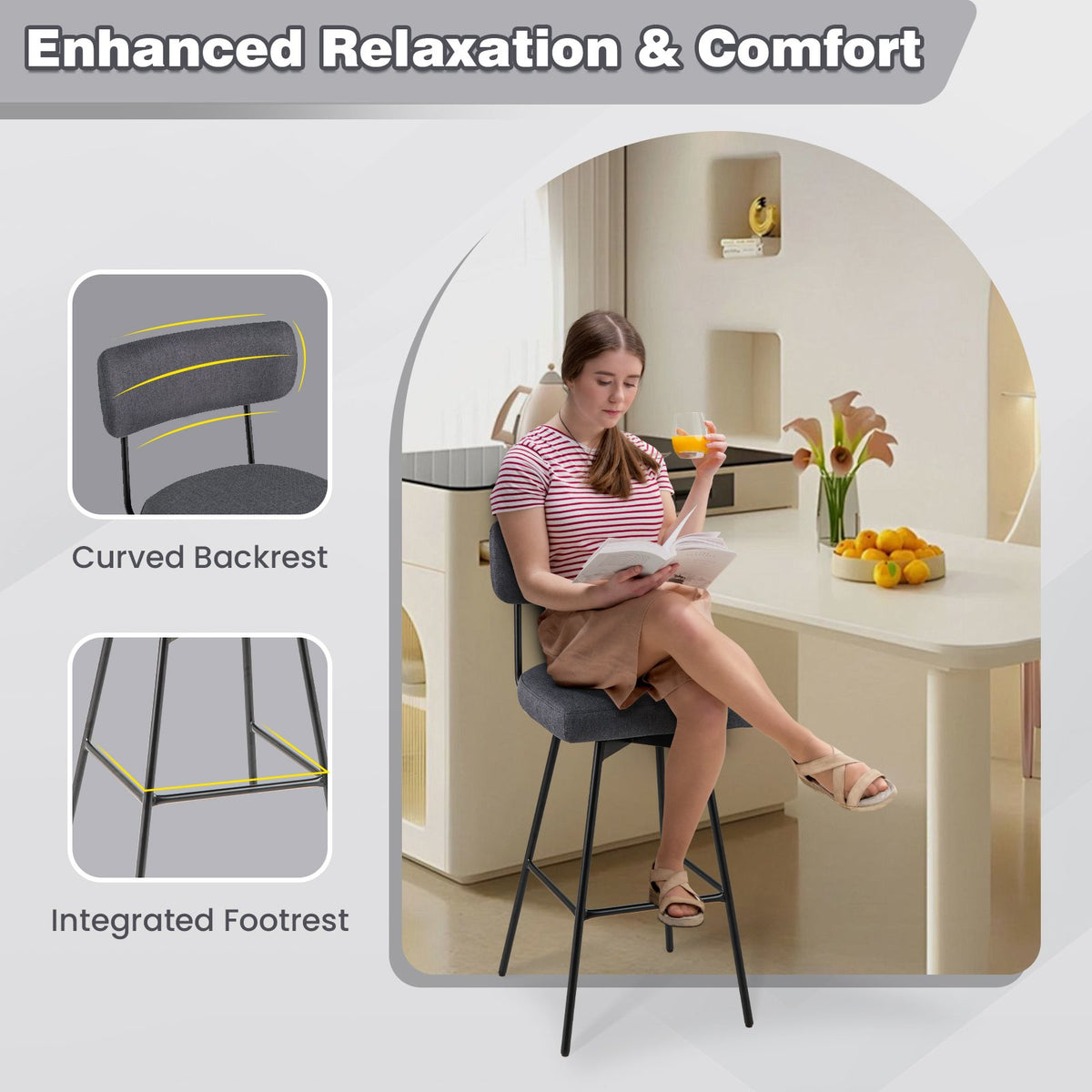 29 Inch Counter Height Upholstered Swivel Bar Stool Set of 2-Gray view 5