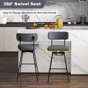 29 Inch Counter Height Upholstered Swivel Bar Stool Set of 2-Gray view 6