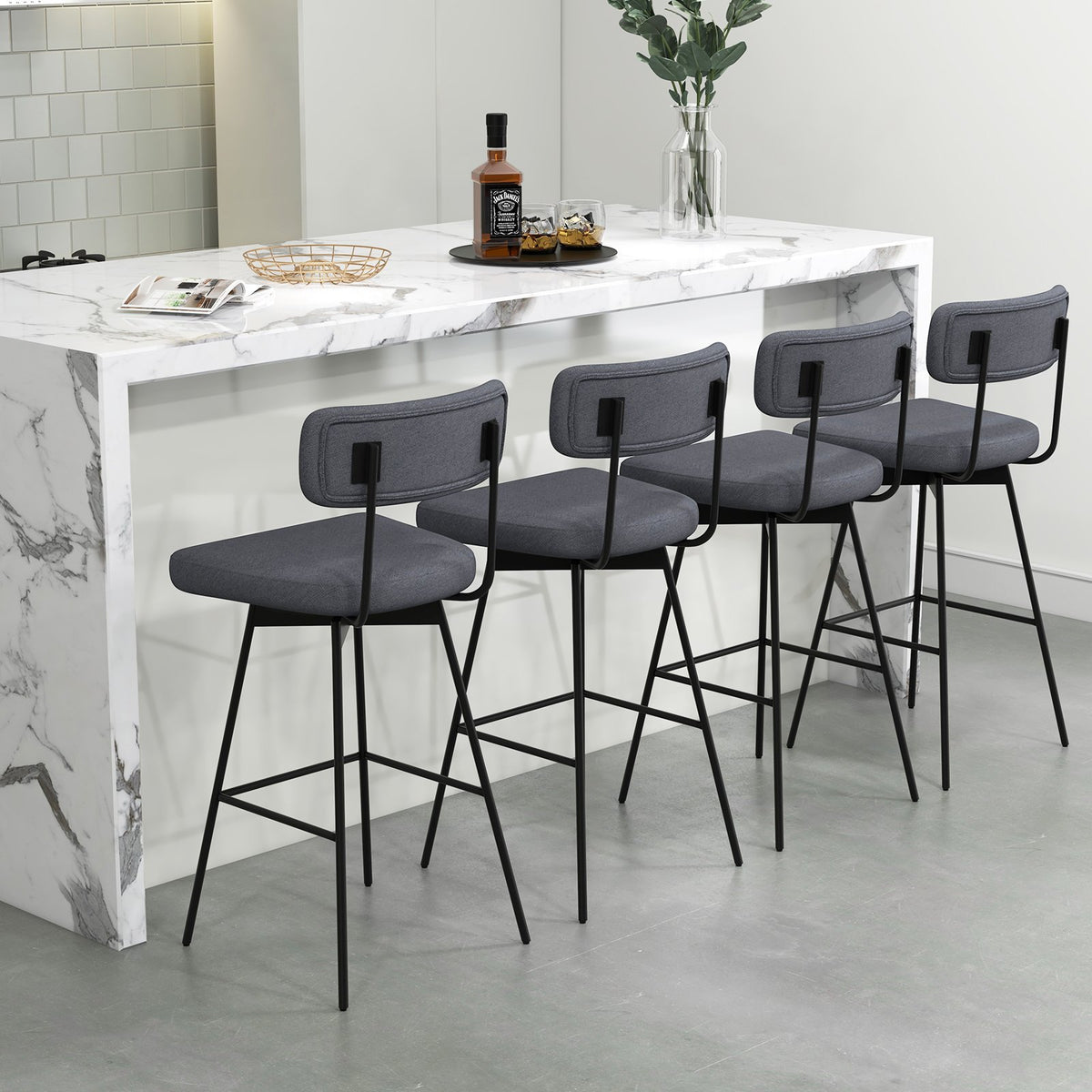 29 Inch Counter Height Upholstered Swivel Bar Stool Set of 2-Gray view 9