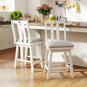 25 Inch Modern Bar Stools Set of 2 with Upholstered and 360° Rotation Seat-White view 2