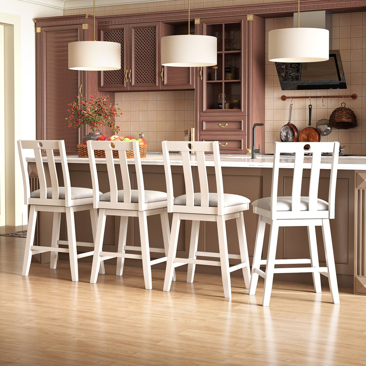 25 Inch Modern Bar Stools Set of 2 with Upholstered and 360° Rotation Seat-White view 3