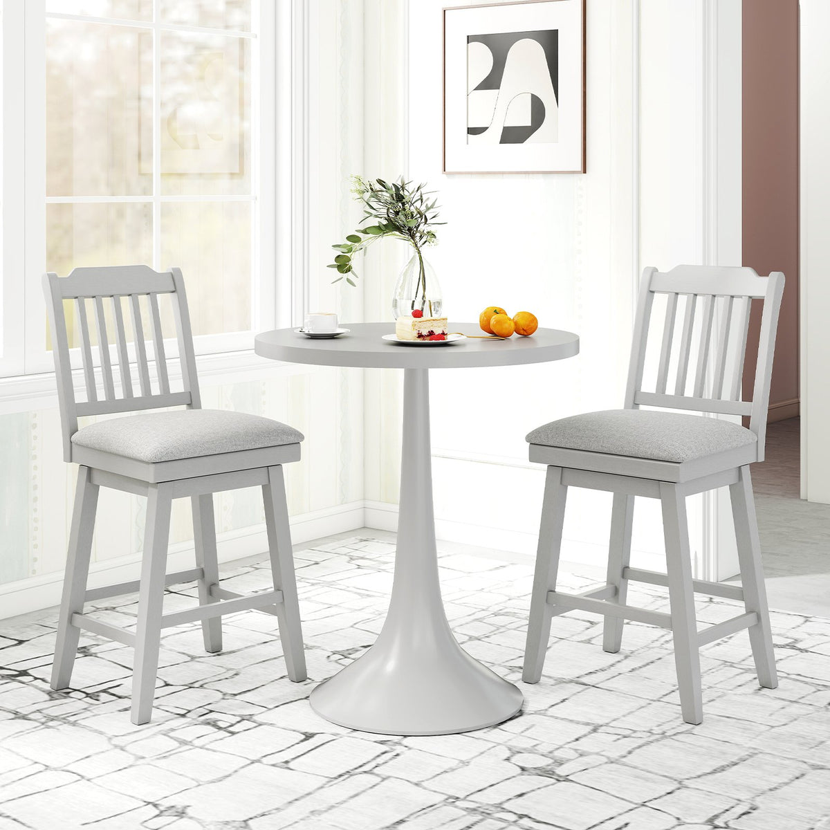 25 inch Modern Bar Stools Set of 2 with Upholstered Swivel Seat-Gray view 3