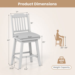 25 inch Modern Bar Stools Set of 2 with Upholstered Swivel Seat-Gray view 4