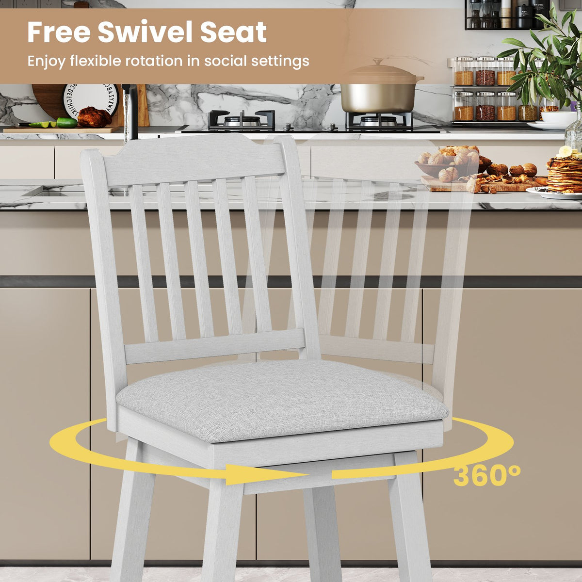 25 inch Modern Bar Stools Set of 2 with Upholstered Swivel Seat-Gray view 7
