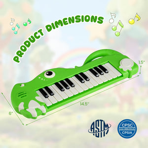 25-Key Kids Piano Keyboard Dinosaur Shape Toy Digital Piano with Built-in Music & Light-Green view 5