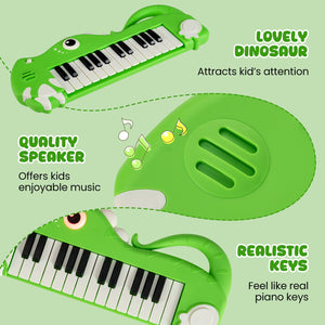 25-Key Kids Piano Keyboard Dinosaur Shape Toy Digital Piano with Built-in Music & Light-Green view 6