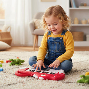 25-Key Kids Piano Keyboard Dinosaur Shape Toy Digital Piano with Built-in Music & Light-Red view 3