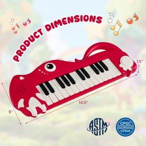 25-Key Kids Piano Keyboard Dinosaur Shape Toy Digital Piano with Built-in Music & Light-Red view 5