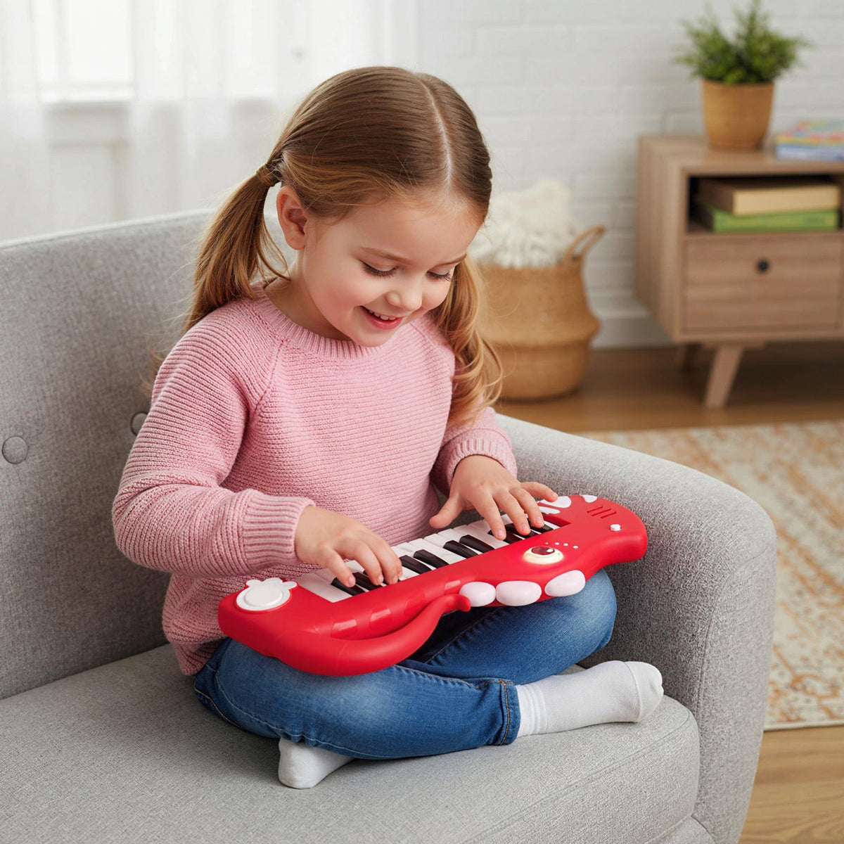 25-Key Kids Piano Keyboard Dinosaur Shape Toy Digital Piano with Built-in Music & Light-Red view 8
