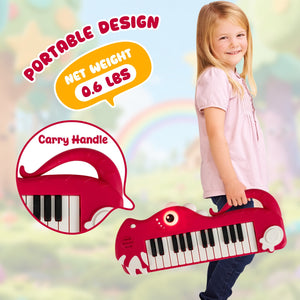 25-Key Kids Piano Keyboard Dinosaur Shape Toy Digital Piano with Built-in Music & Light-Red view 9