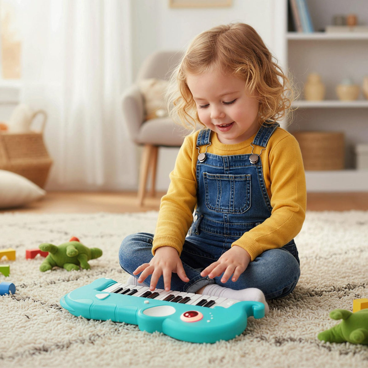 25-Key Kids Piano Keyboard Elephant Shape Toy Digital Piano with Built-in Music and Light-Blue view 2