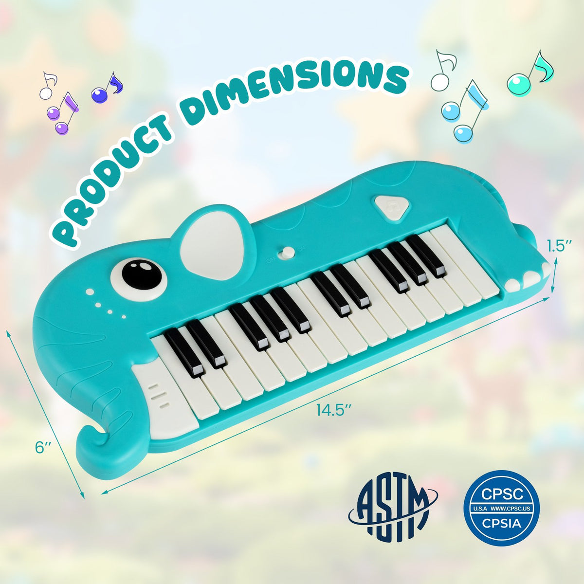 25-Key Kids Piano Keyboard Elephant Shape Toy Digital Piano with Built-in Music and Light-Blue view 5