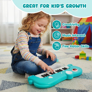 25-Key Kids Piano Keyboard Elephant Shape Toy Digital Piano with Built-in Music and Light-Blue view 6