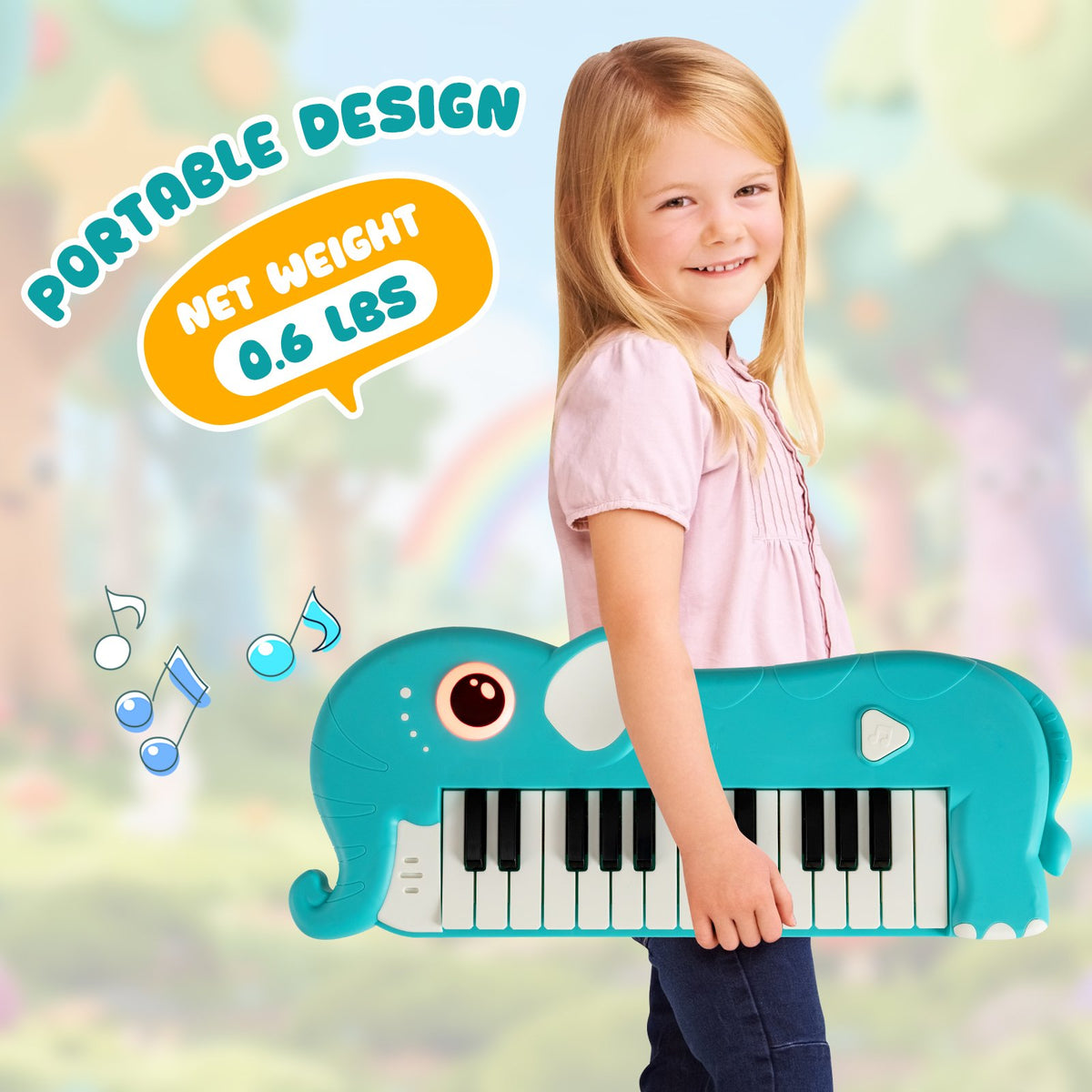 25-Key Kids Piano Keyboard Elephant Shape Toy Digital Piano with Built-in Music and Light-Blue view 9