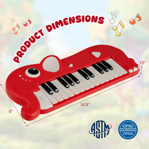 25-Key Kids Piano Keyboard Elephant Shape Toy Digital Piano with Built-in Music and Light-Red view 5