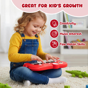 25-Key Kids Piano Keyboard Elephant Shape Toy Digital Piano with Built-in Music and Light-Red view 6