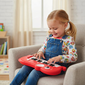 25-Key Kids Piano Keyboard Elephant Shape Toy Digital Piano with Built-in Music and Light-Red view 7