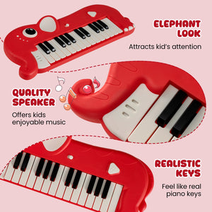 25-Key Kids Piano Keyboard Elephant Shape Toy Digital Piano with Built-in Music and Light-Red view 8