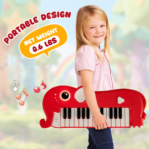 25-Key Kids Piano Keyboard Elephant Shape Toy Digital Piano with Built-in Music and Light-Red view 9