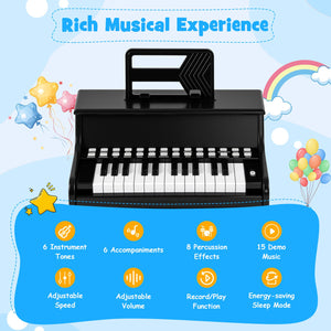 25 Keys Kids Piano Keyboard with Adjustable Speed and Teaching Mode-Black view 6