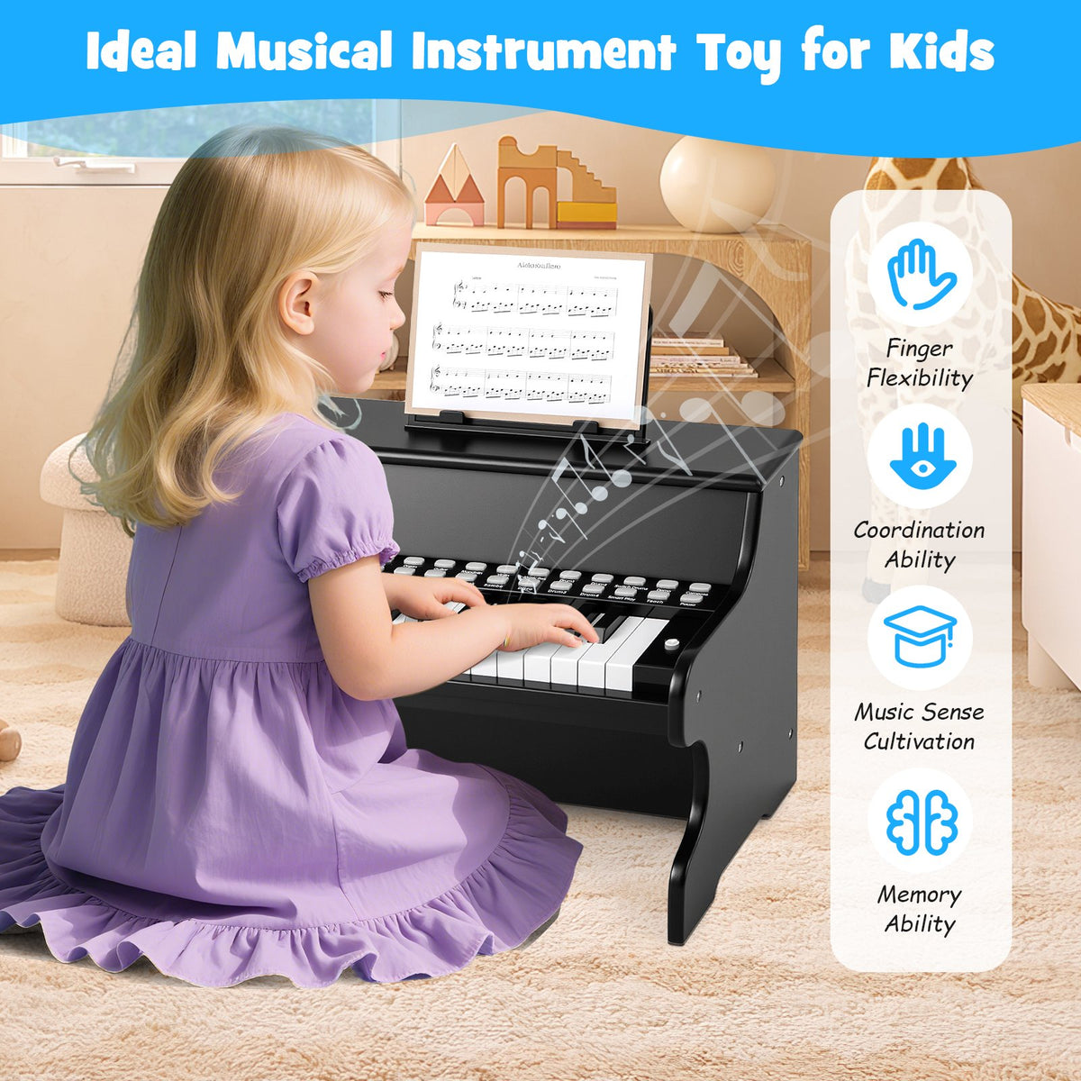 25 Keys Kids Piano Keyboard with Adjustable Speed and Teaching Mode-Black view 9