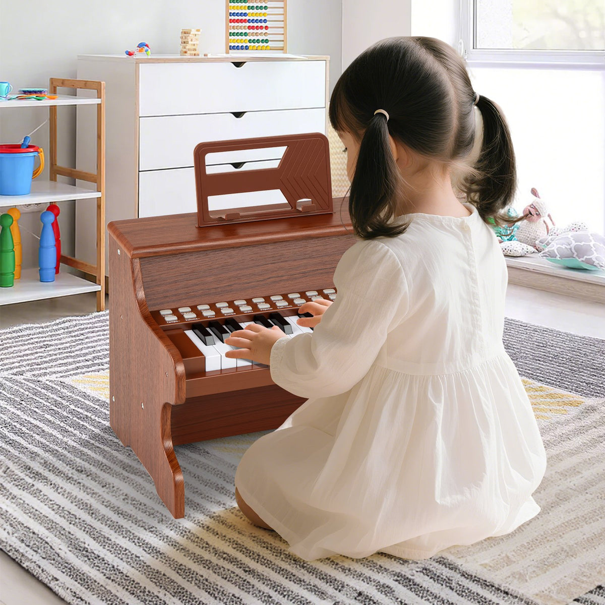 25 Keys Kids Piano Keyboard with Adjustable Speed and Teaching Mode-Brown view 3