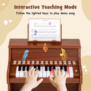 25 Keys Kids Piano Keyboard with Adjustable Speed and Teaching Mode-Brown view 6