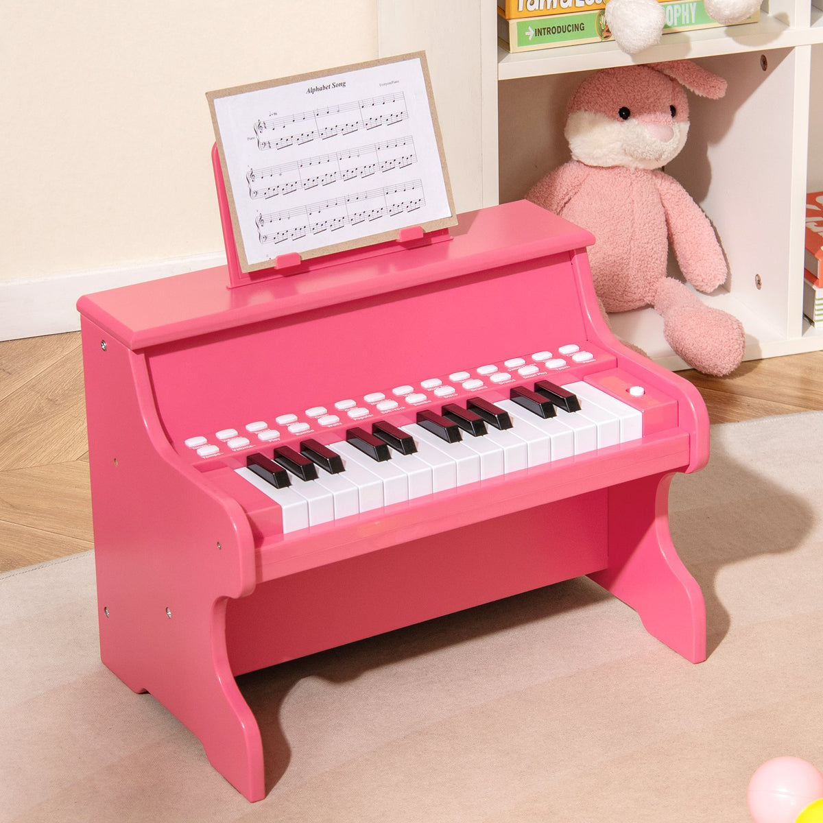 25 Keys Kids Piano Keyboard with Adjustable Speed and Teaching Mode-Pink view 2