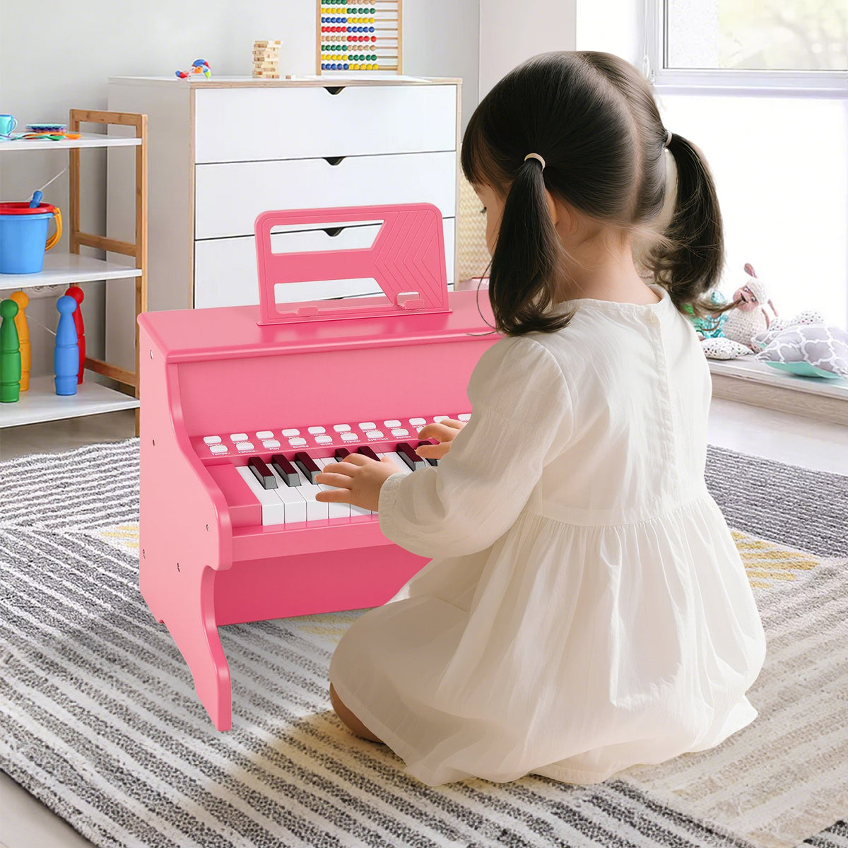25 Keys Kids Piano Keyboard with Adjustable Speed and Teaching Mode-Pink view 3