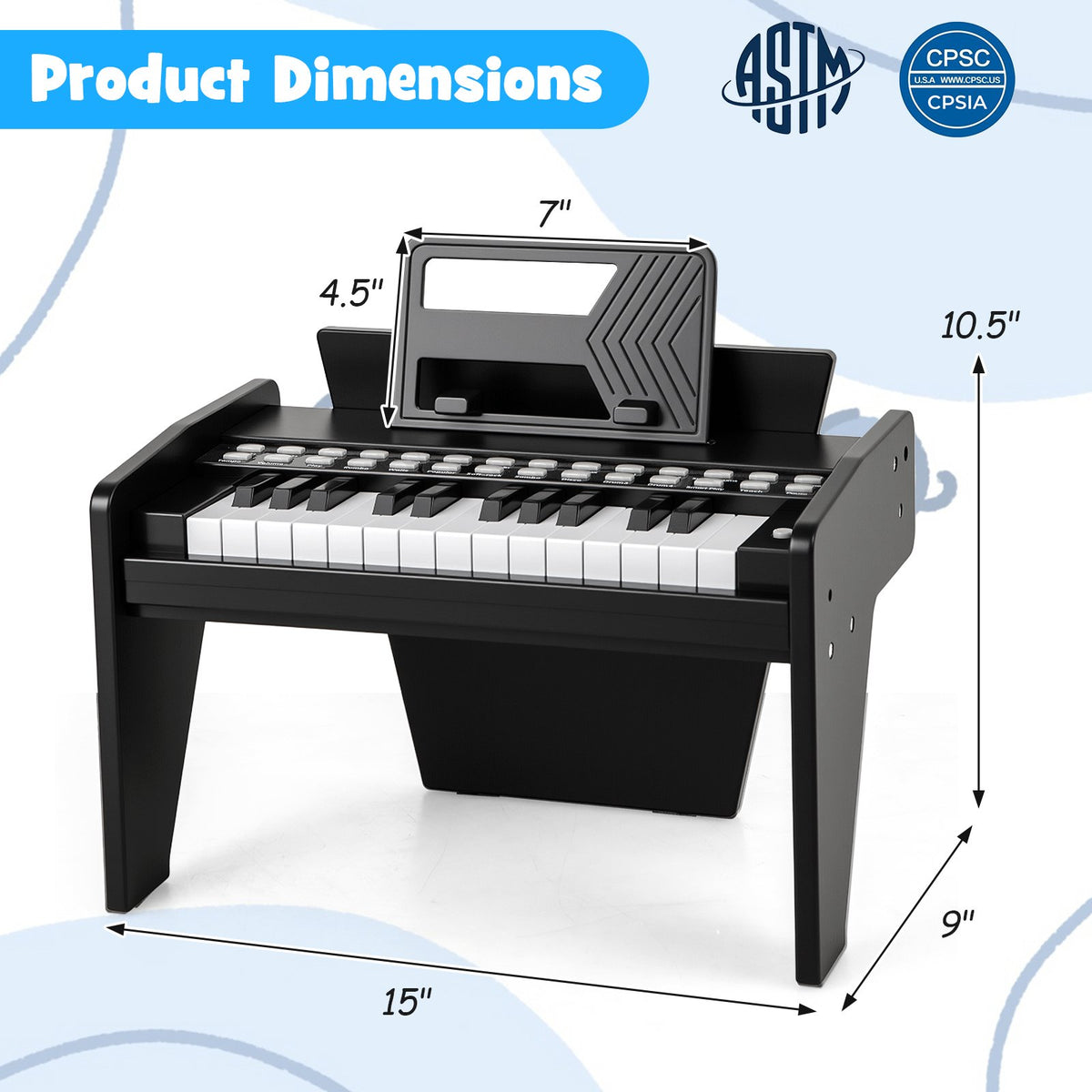 25 Keys Kids Piano Keyboard with Adjustable Speed and Volume-Black view 4