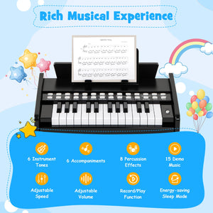 25 Keys Kids Piano Keyboard with Adjustable Speed and Volume-Black view 5