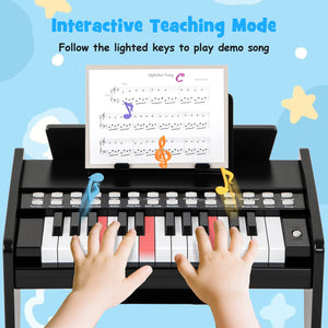 25 Keys Kids Piano Keyboard with Adjustable Speed and Volume-Black view 6