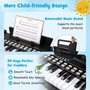 25 Keys Kids Piano Keyboard with Adjustable Speed and Volume-Black view 7
