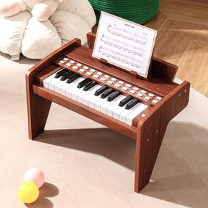 25 Keys Kids Piano Keyboard with Adjustable Speed and Volume-Brown view 2