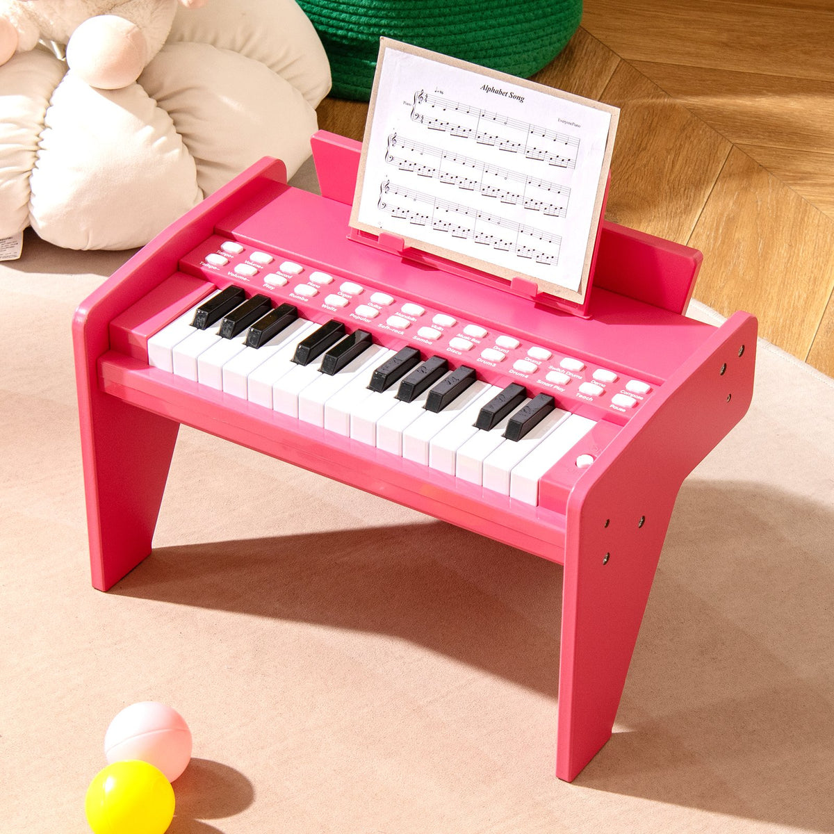 25 Keys Kids Piano Keyboard with Adjustable Speed and Volume-Pink view 2