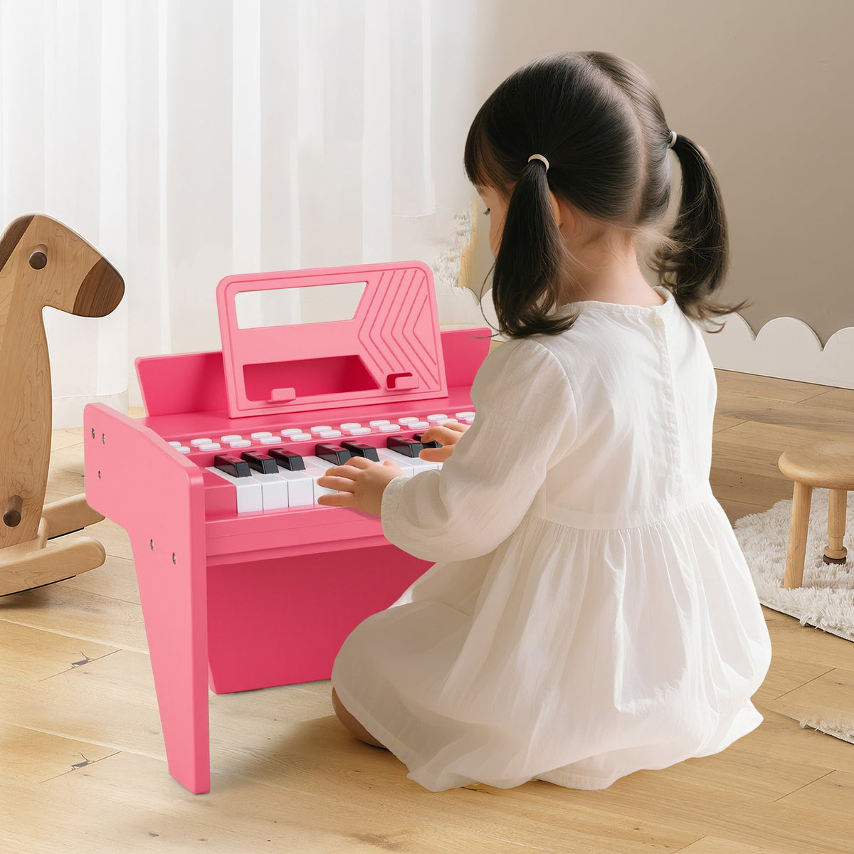 25 Keys Kids Piano Keyboard with Adjustable Speed and Volume-Pink view 3