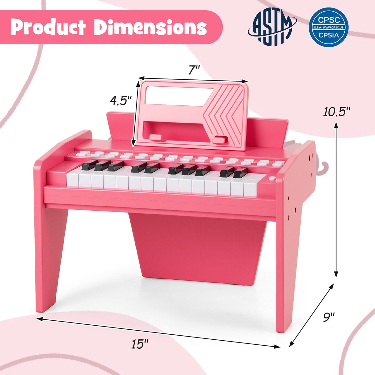 25 Keys Kids Piano Keyboard with Adjustable Speed and Volume-Pink view 4