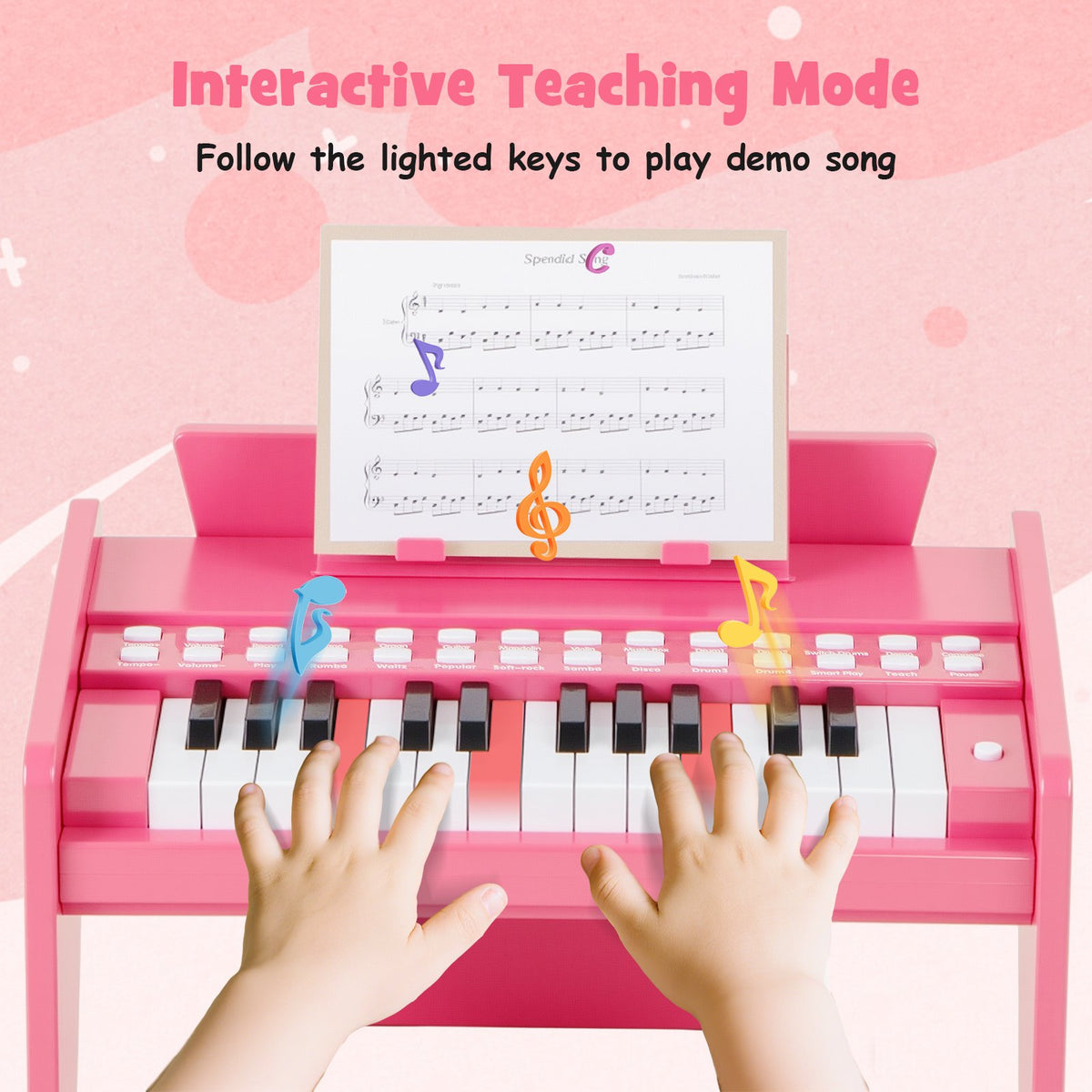 25 Keys Kids Piano Keyboard with Adjustable Speed and Volume-Pink view 6