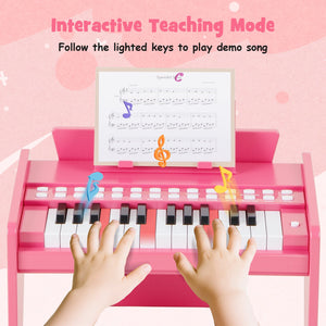 25 Keys Kids Piano Keyboard with Adjustable Speed and Volume-Pink view 6