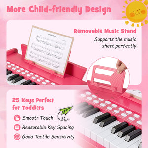 25 Keys Kids Piano Keyboard with Adjustable Speed and Volume-Pink view 7