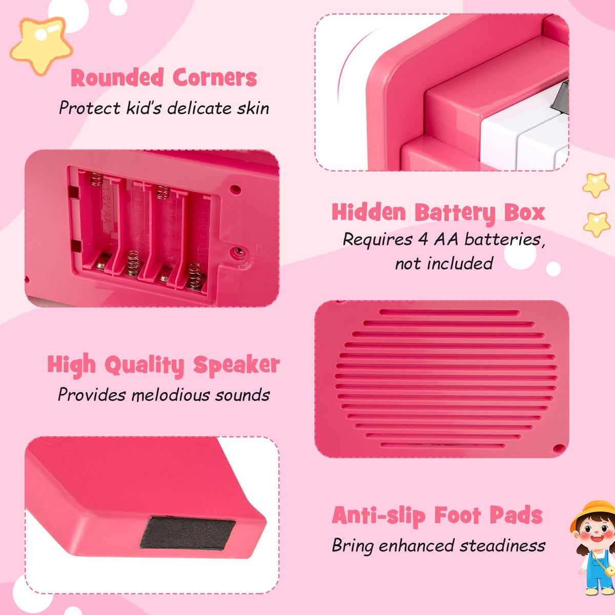 25 Keys Kids Piano Keyboard with Adjustable Speed and Volume-Pink view 9