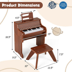 25 Keys Kids Piano Keyboard with Stool Mini Digital Piano Wooden Toy with Adjustable Speed and Volume-Brown view 5